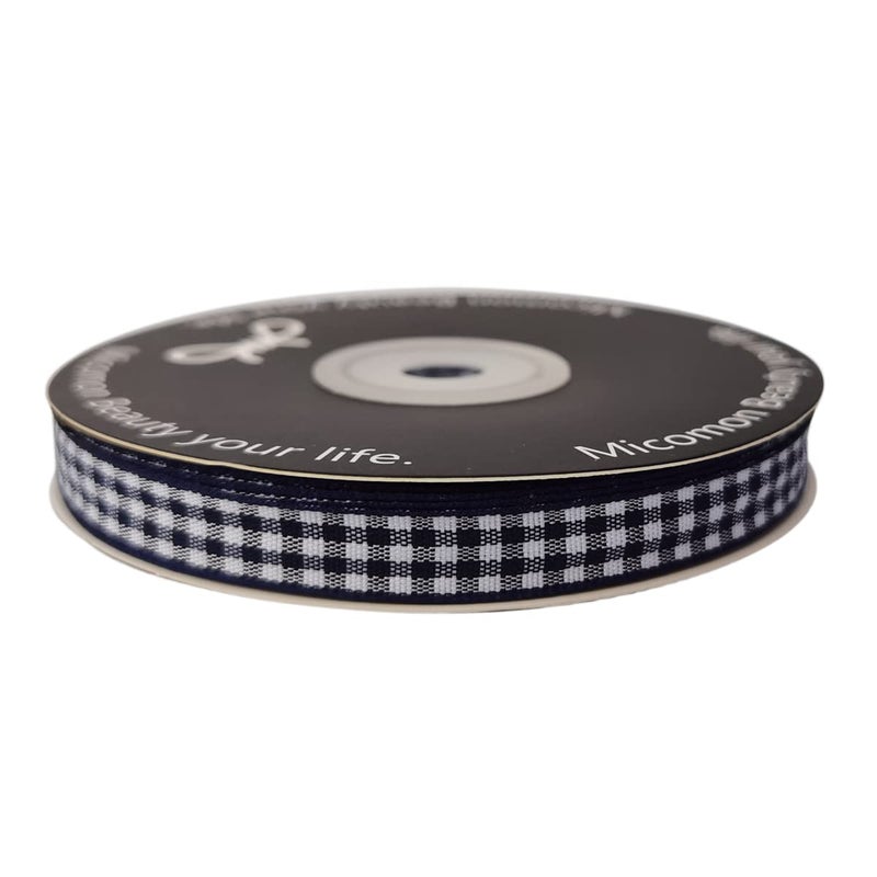 Micomon Blue Gingham Woven Edge Ribbon 25 Yards Per Spool,Dark Blue Checked Crafts 3/8 Inch Wide (3/8"", Navy) - Image 3